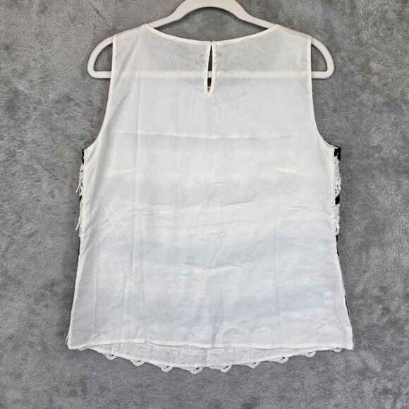 Ann Taylor Blouse Womens 10P Petite Cream Black Lace Floral Scallop Hem New - Picture 9 of 9